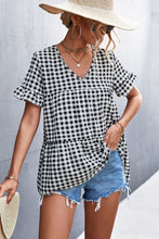 Plaid V-Neck Short Sleeve Blouse