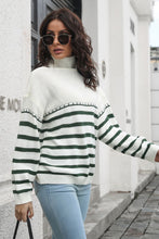Nyla Striped Turtleneck Drop Shoulder Sweater