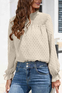 Stasia Smocked Mock Neck Swiss Dot Top