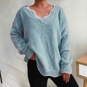 Zeta V-Neck Drop Shoulder Long Sleeve Sweater