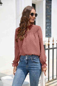 Stasia Smocked Mock Neck Swiss Dot Top