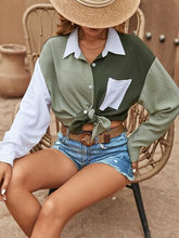 Contrast Collared Neck Long Sleeve Shirt