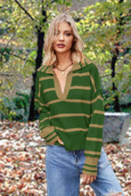 Micola Striped Collared Long Sleeve Sweater