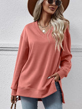 Gessica V-Neck Slit Long Sleeve Sweatshirt