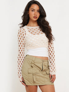 Openwork Cropped Knit Top