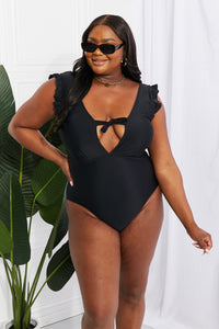 Seashell Ruffle Black One-Piece
