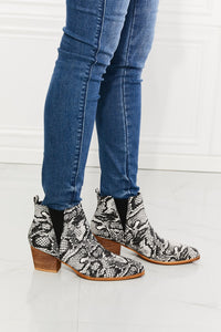 Back At It Point Toe Snakeskin Bootie