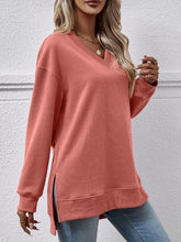 Gessica V-Neck Slit Long Sleeve Sweatshirt