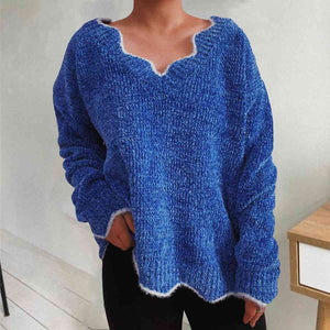 Zeta V-Neck Drop Shoulder Long Sleeve Sweater