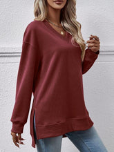 Gessica V-Neck Slit Long Sleeve Sweatshirt