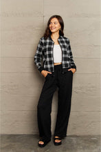 Ninexis Full Size Plaid Round Neck Long Sleeve Jacket