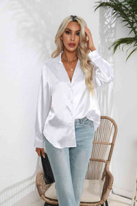 Lucia Lapel Collar Button Up Long Sleeve Shirt