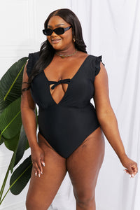 Seashell Ruffle Black One-Piece