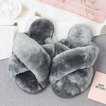 Journee Faux Fur Crisscross Strap Slippers