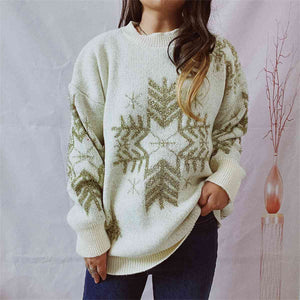 Dulce Snowflake Pattern Long Sleeve Sweater