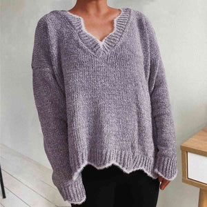 Zeta V-Neck Drop Shoulder Long Sleeve Sweater