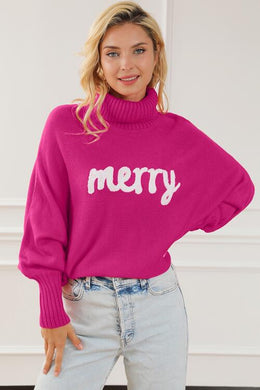 Merry Embroidered High Neck Christmas Sweater