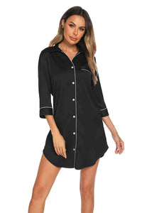 Vittoria Button Up Collared Neck Night Dress with Pocket