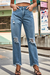Lilac Distresssed Buttoned Loose Fit Jeans