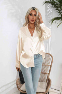 Lucia Lapel Collar Button Up Long Sleeve Shirt
