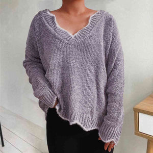 Zeta V-Neck Drop Shoulder Long Sleeve Sweater