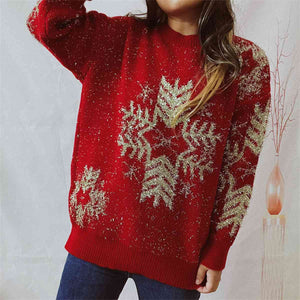 Dulce Snowflake Pattern Long Sleeve Sweater