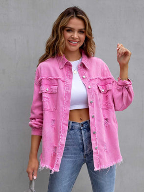 Camille Distressed Drop Shoulder Denim Jacket