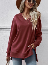 Gessica V-Neck Slit Long Sleeve Sweatshirt