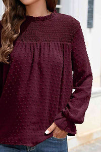 Stasia Smocked Mock Neck Swiss Dot Top