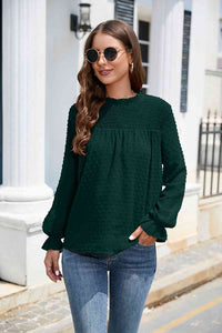 Stasia Smocked Mock Neck Swiss Dot Top