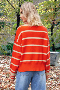 Micola Striped Collared Long Sleeve Sweater