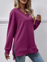 Gessica V-Neck Slit Long Sleeve Sweatshirt