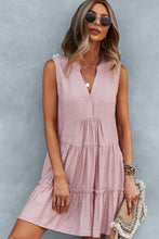 Frill Trim Notched Sleeveless Tiered Dress