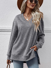 Gessica V-Neck Slit Long Sleeve Sweatshirt