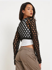 Openwork Cropped Knit Top
