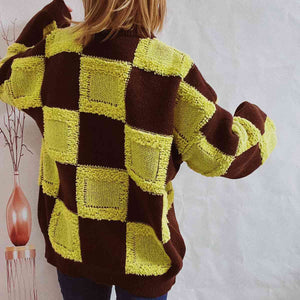 Pia Checkered Round Neck Long Sleeve Sweater