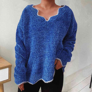 Zeta V-Neck Drop Shoulder Long Sleeve Sweater