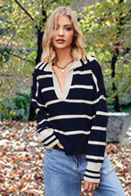 Micola Striped Collared Long Sleeve Sweater