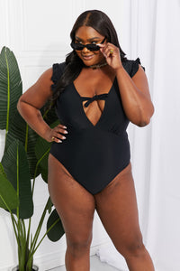 Seashell Ruffle Black One-Piece