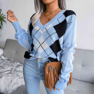 Lia Geometric V-Neck Sweater