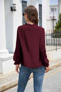 Stasia Smocked Mock Neck Swiss Dot Top