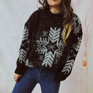Dulce Snowflake Pattern Long Sleeve Sweater