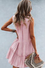 Frill Trim Notched Sleeveless Tiered Dress