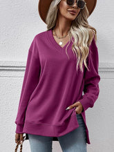 Gessica V-Neck Slit Long Sleeve Sweatshirt