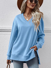 Gessica V-Neck Slit Long Sleeve Sweatshirt