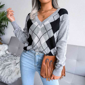 Lia Geometric V-Neck Sweater
