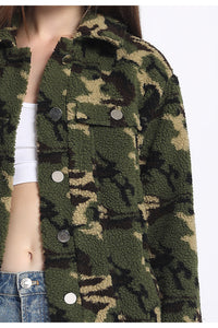 Camo Teddy Trucker Jacket - Black Petunia Ct