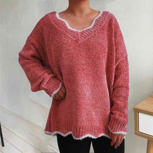 Zeta V-Neck Drop Shoulder Long Sleeve Sweater