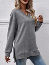 Gessica V-Neck Slit Long Sleeve Sweatshirt