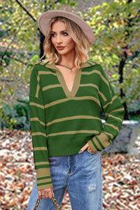 Micola Striped Collared Long Sleeve Sweater